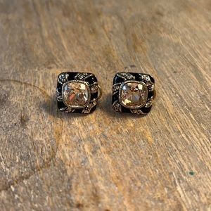 Heidi Daus Leverback Citrine and Black Enamel Earrings